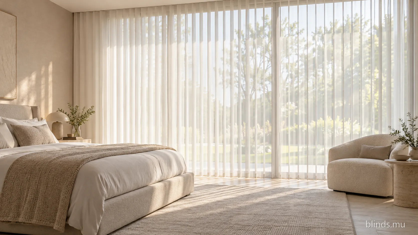 Bedroom with sheer Luminous vanes