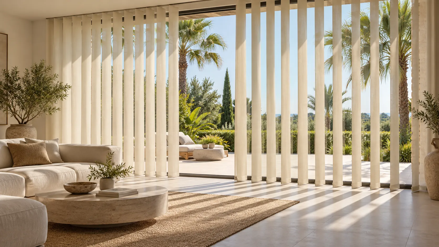 Living room with vertical blinds