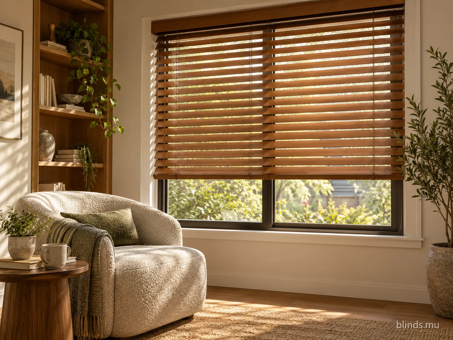 Reading corner with wooden blinds