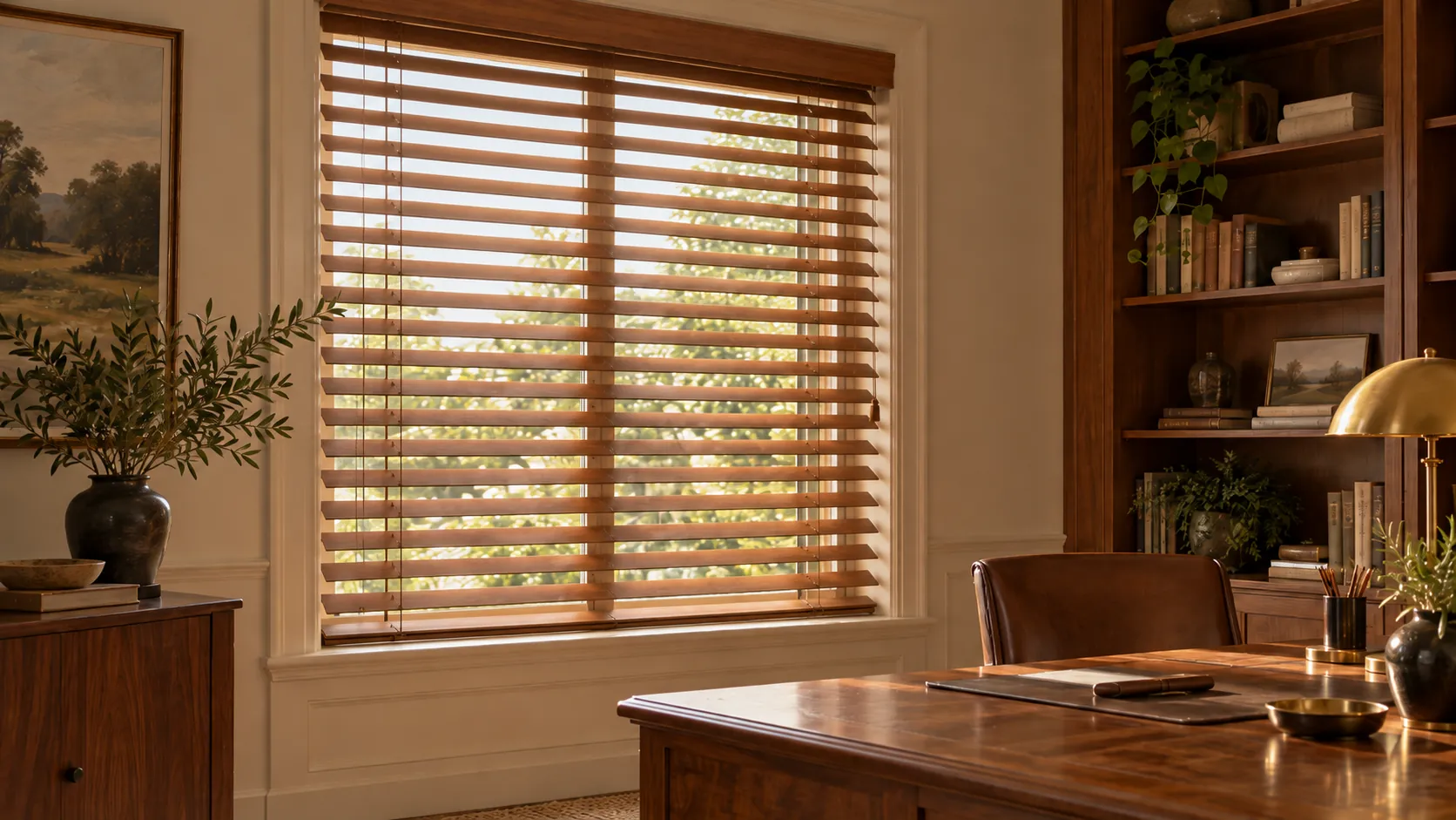 Study with wooden blinds