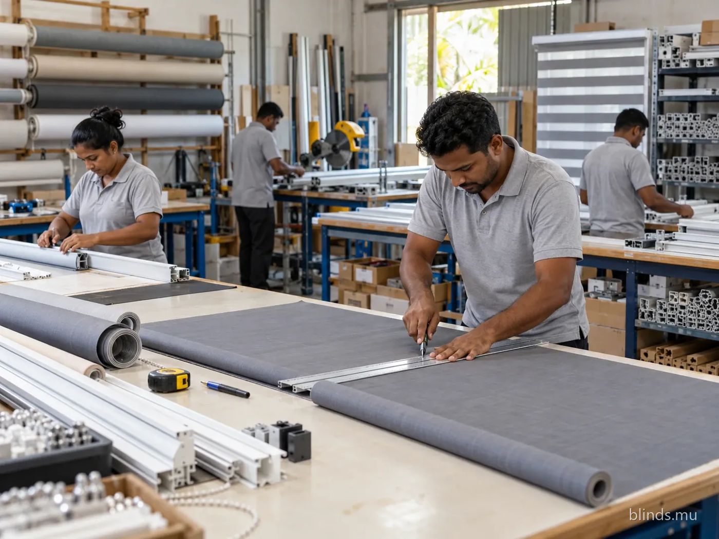 Blind components being prepared in the workshop